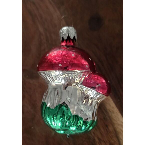 Blown Glass Double Mushroom Toadstool Christmas Ornament Vintage West Germany - Picture 1 of 6